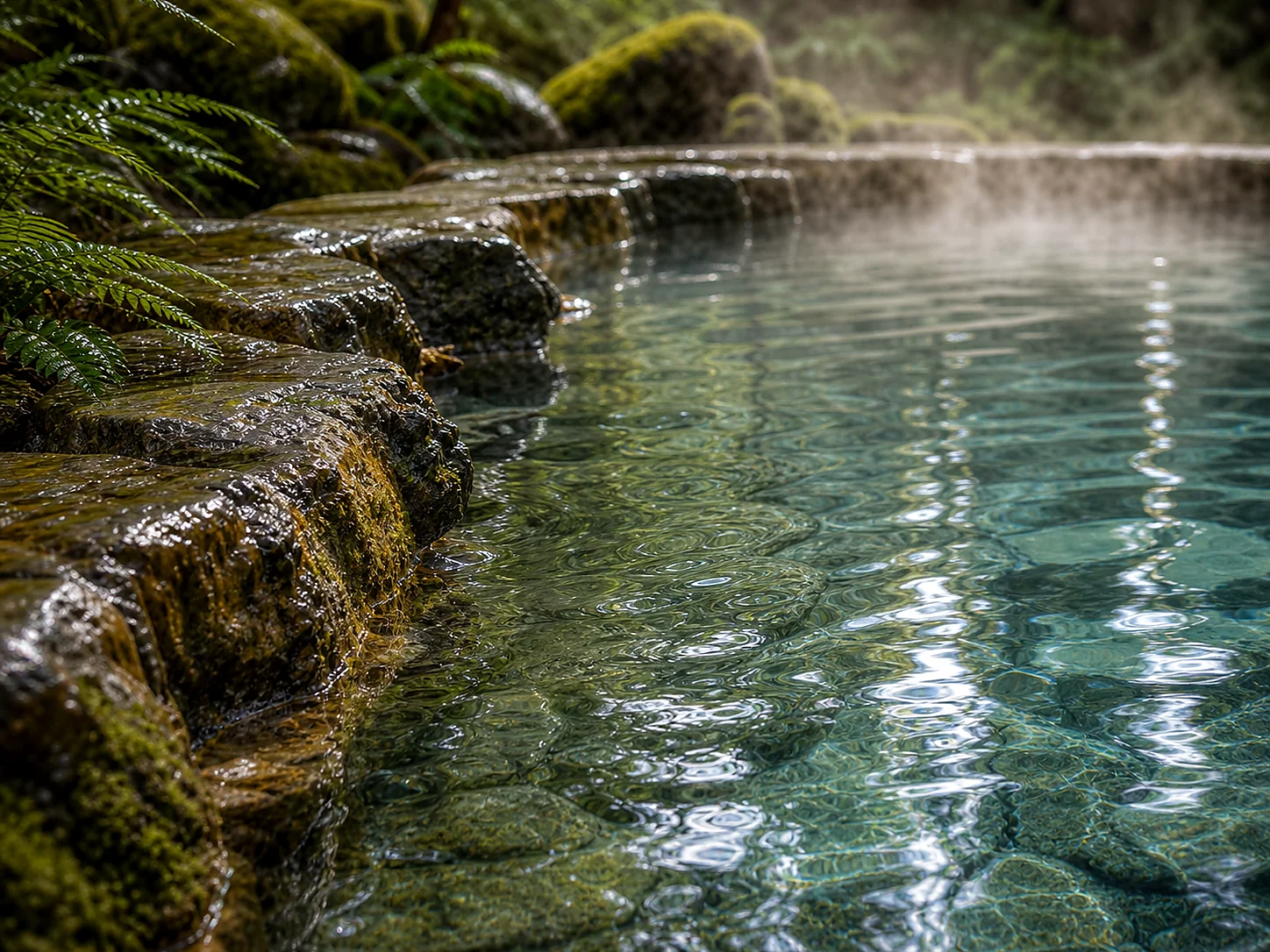 Mineral water and rock detail at Belknap Hot Springs