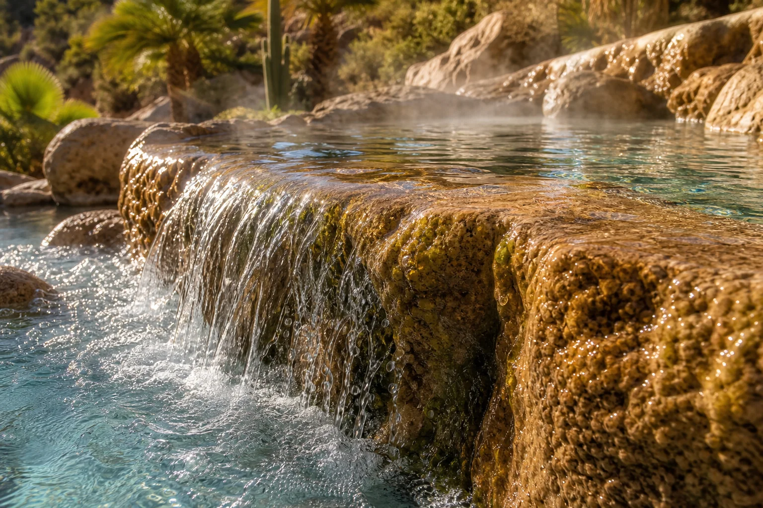 Mineral water and rock detail at Castle Hot Springs