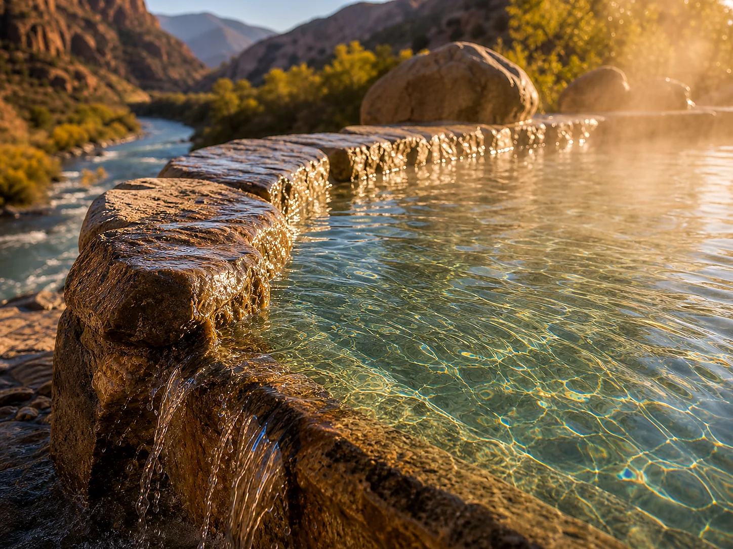 Mineral water and rock detail at Iron Mountain Hot Springs