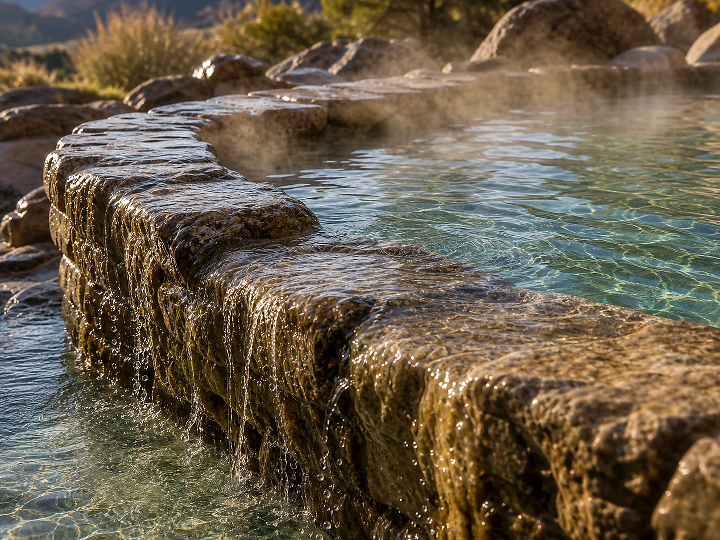 Mineral water and rock detail at Orvis Hot Springs